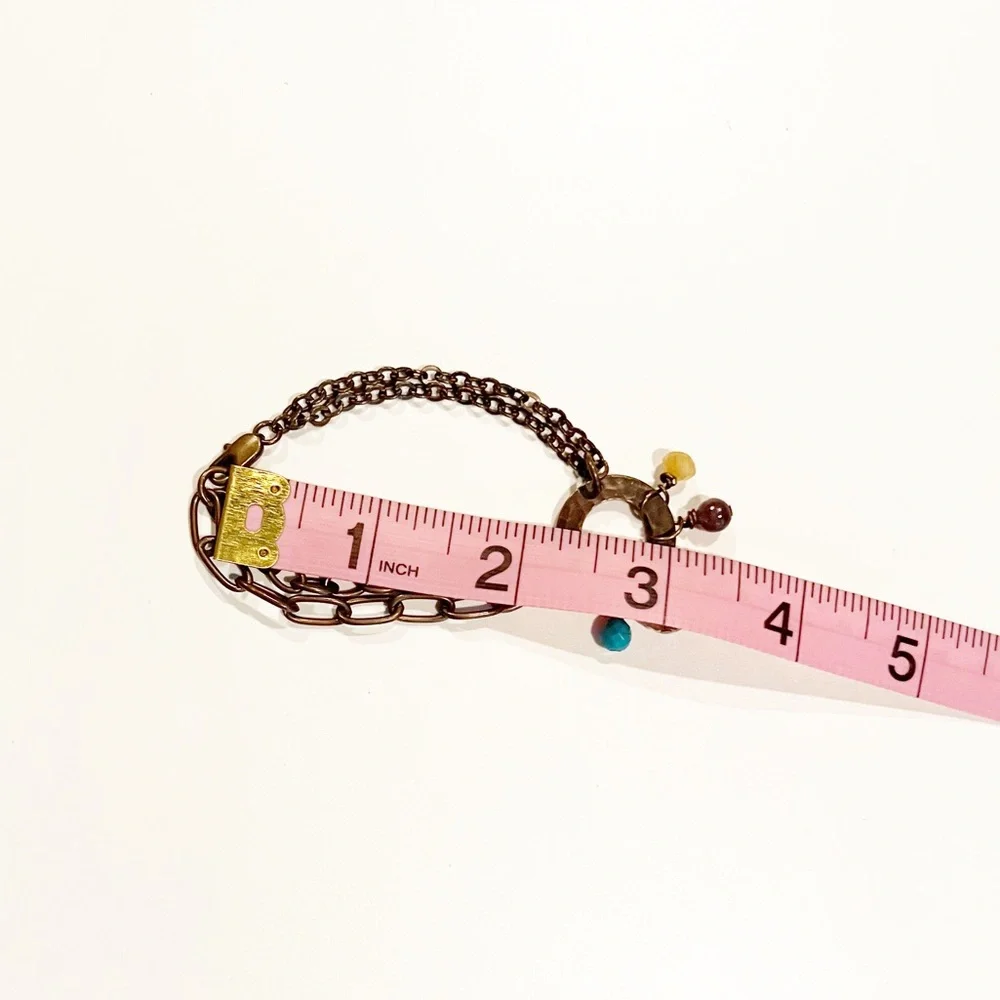 Bronze Bracelet - Hammered O With Beads for Smaller Wrists